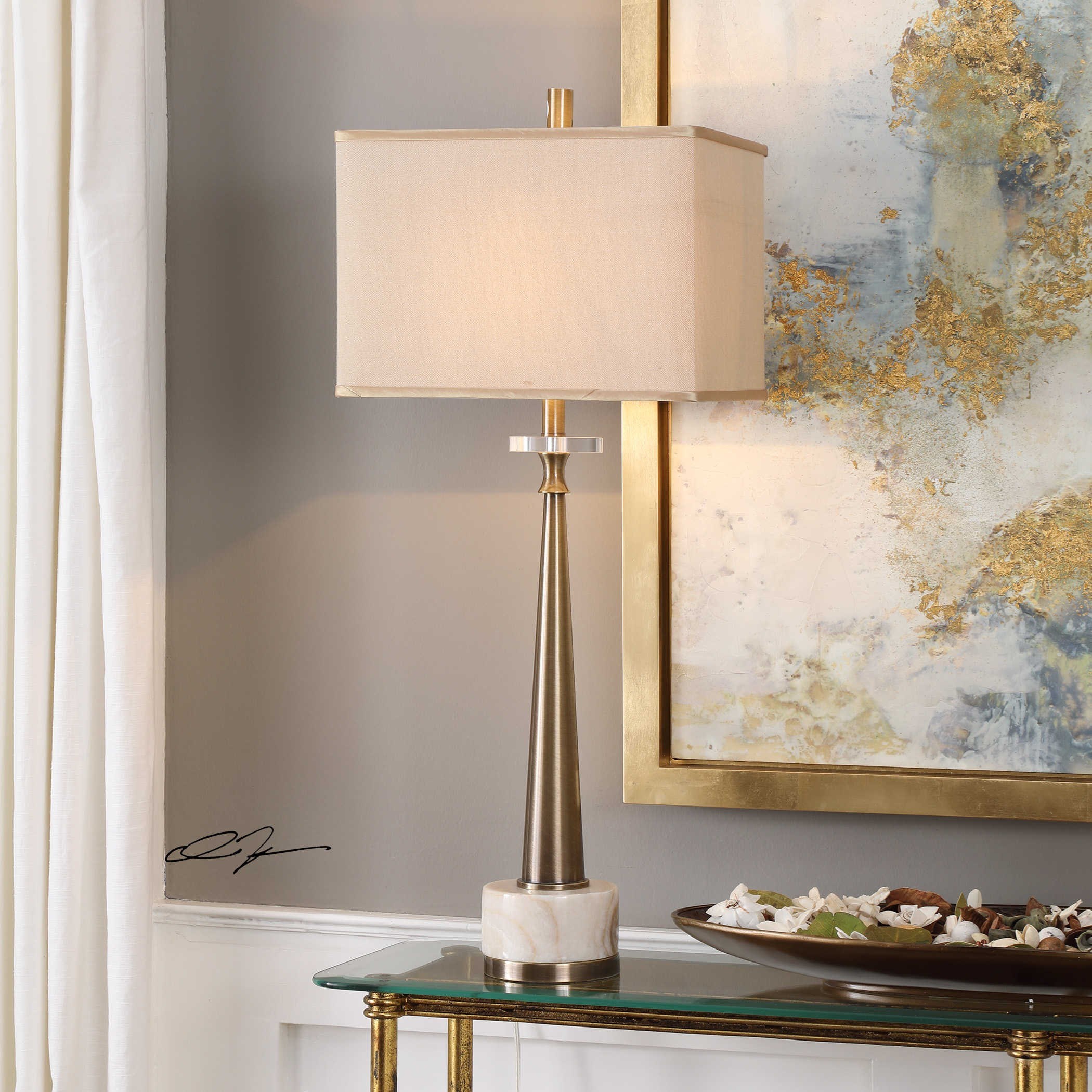 Uttermost Buffet Lamps 29616 1 Verner Tapered Brass Table Lamp